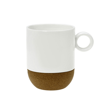 Cryspo Trio Κούπα Πορσελάνης Λευκή 'Cork Mug' 280ml με Βάση από Φελλό 1001325